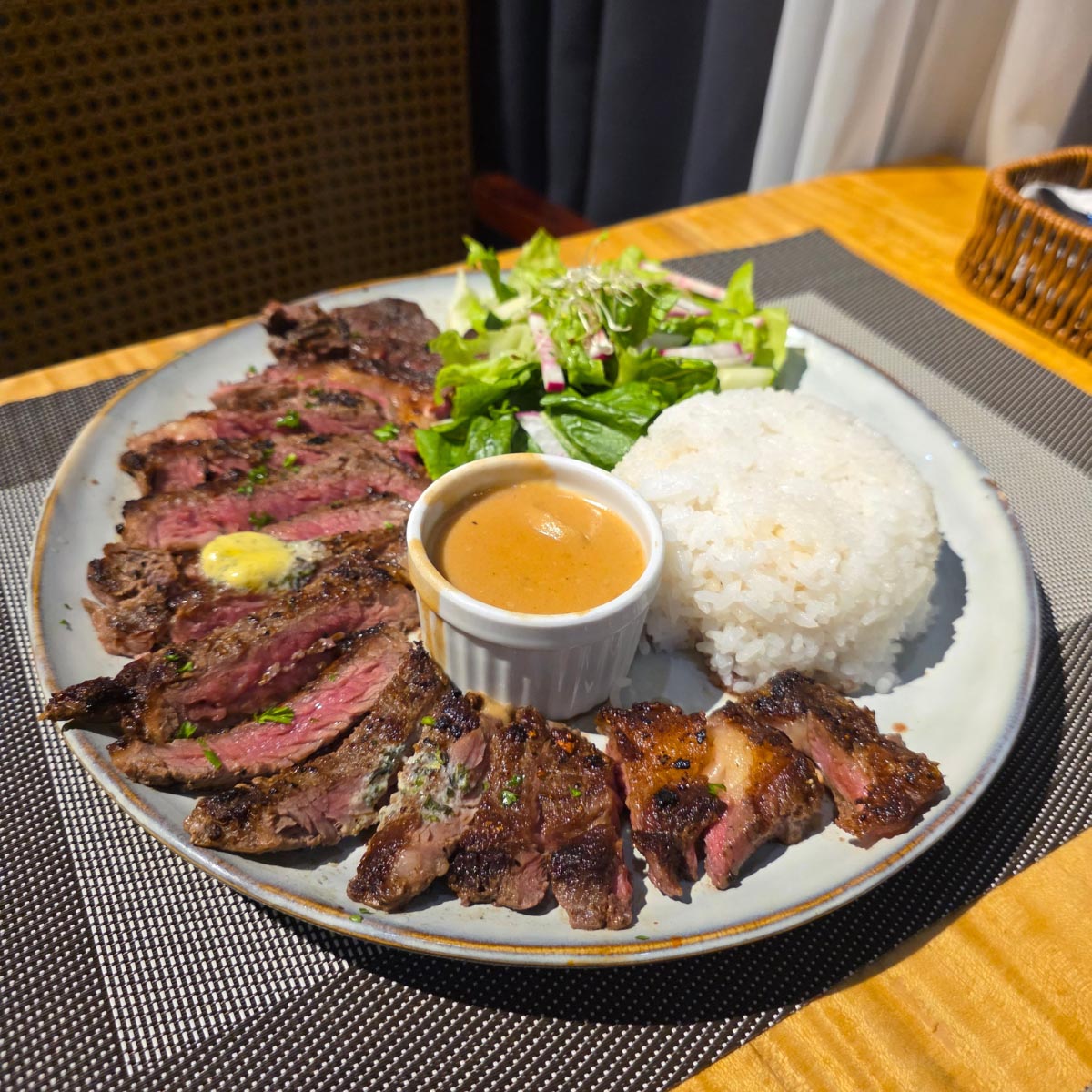 Steak, Salad and Rice
